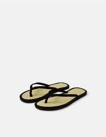 Plain Seagrass Flip Flops Black
