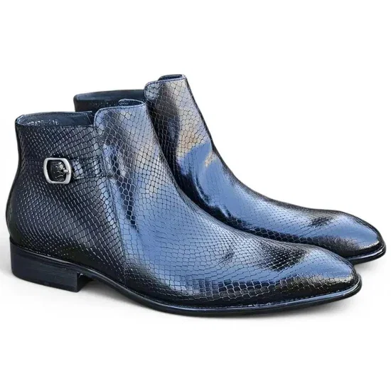 Python Printed Calfskin Buckle Strap Boot