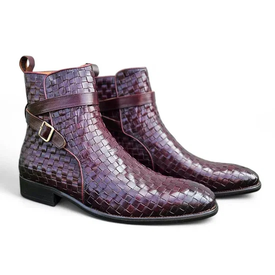 Basket Weave Calfskin Buckle Boot