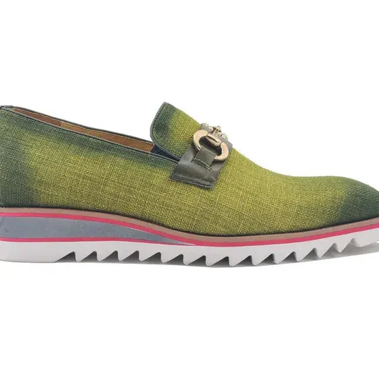 Linen Loafer With Gold Tone Buckle