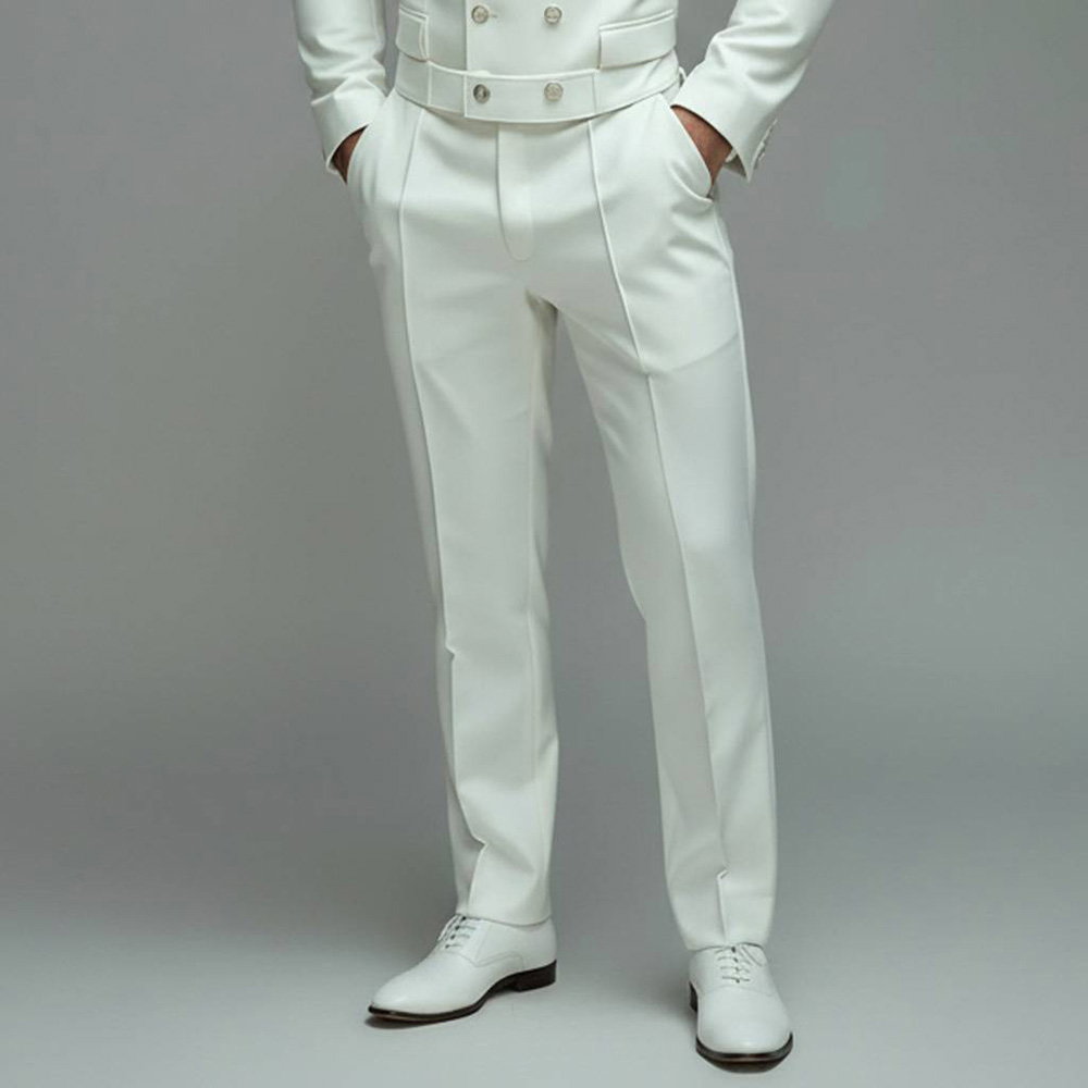 Okaywear Slant Pocket White Straight Leg Suit Pants