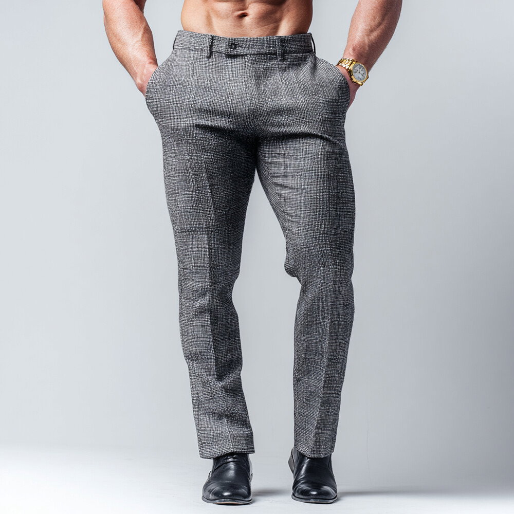 Okaywear Plaid Textured Slash Pockets Slim-Fit Gray Trousers Pants