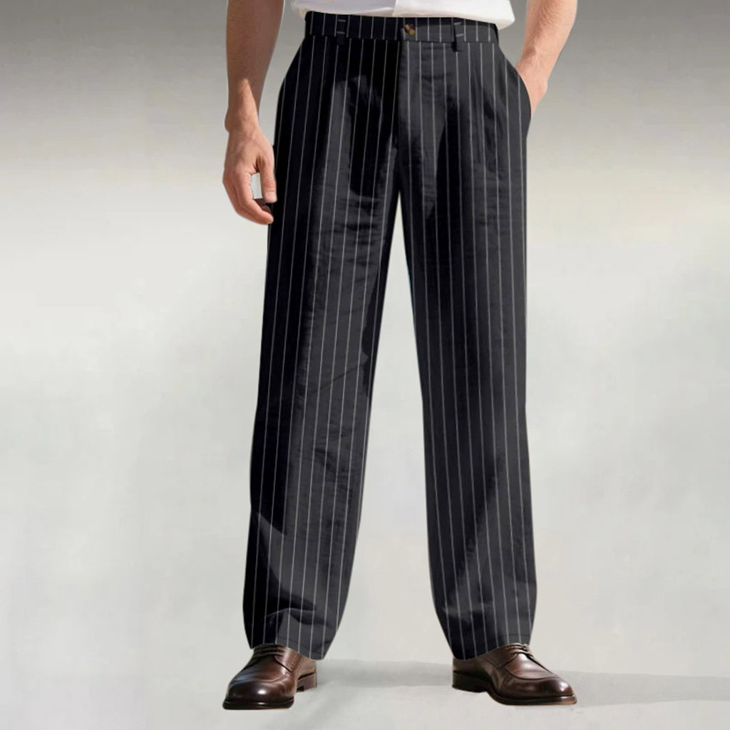 Business Flax Pinstriped Pocket Straight Leg Suit Pants