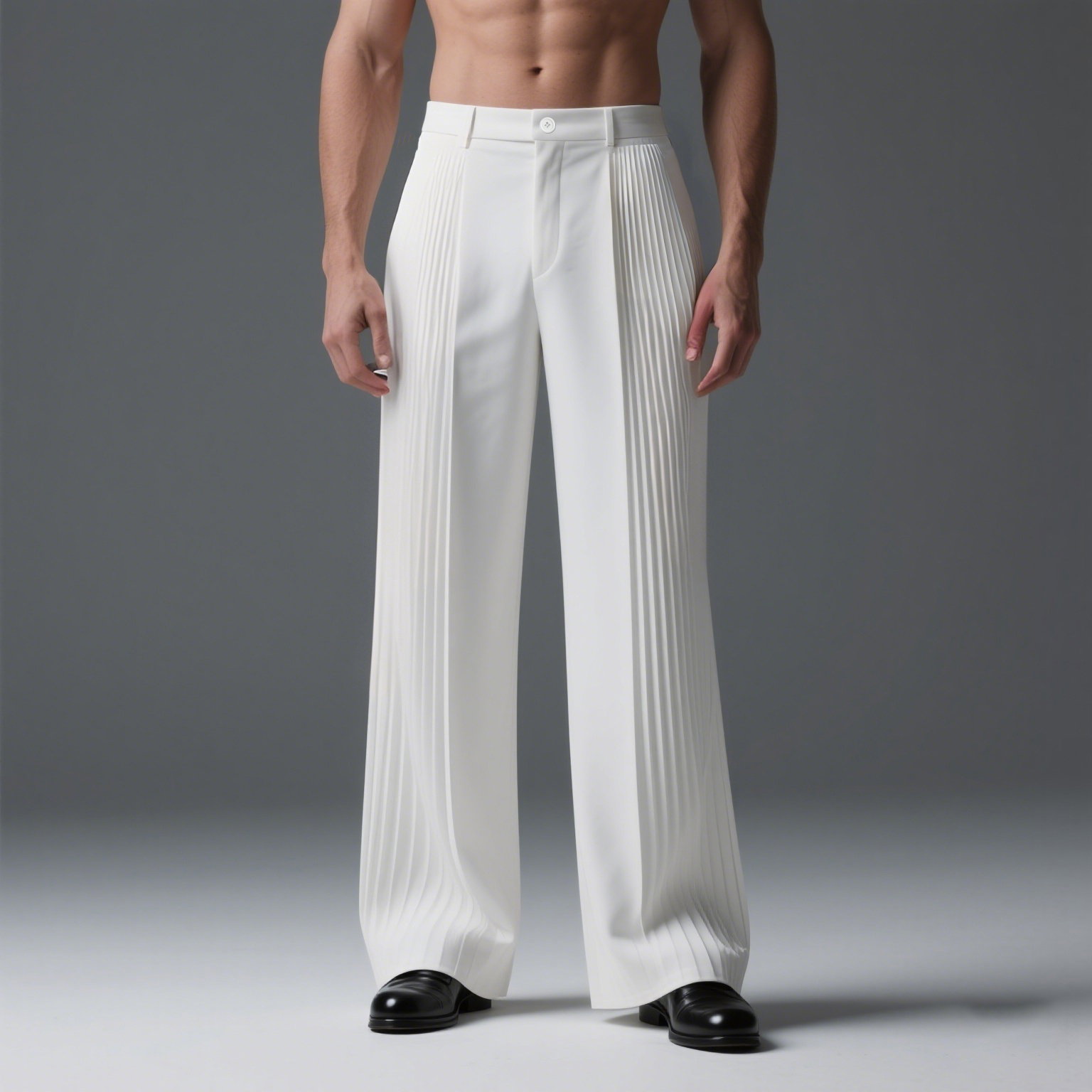 Okaywear Solid Mid Rise Straight Leg Pleated Suit Pants