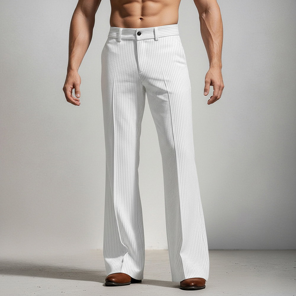Okaywear Pinstripe Mid Rise Straight Leg White Suit Pants
