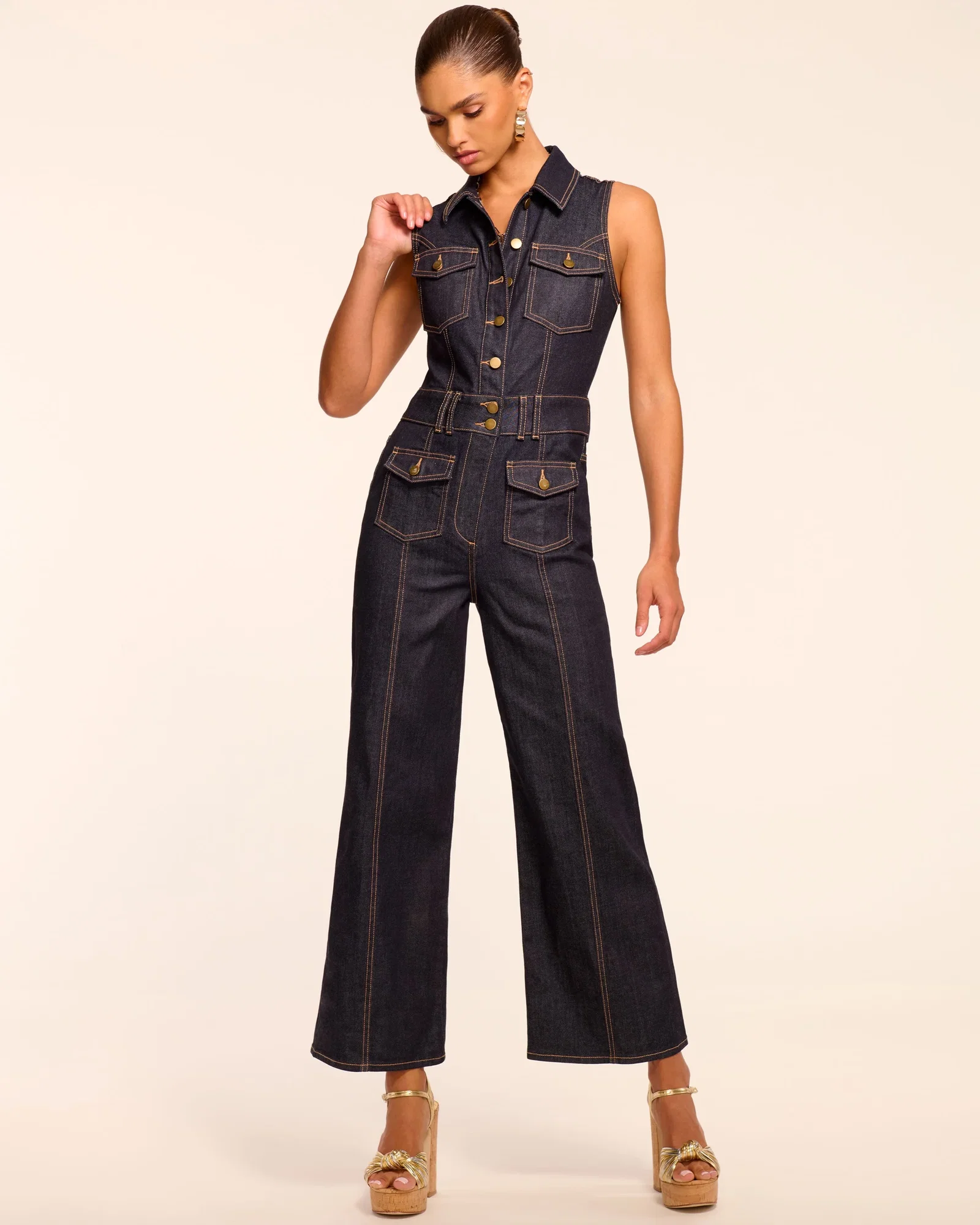 Image of Stephania Sleeveless Denim Jumpsuit