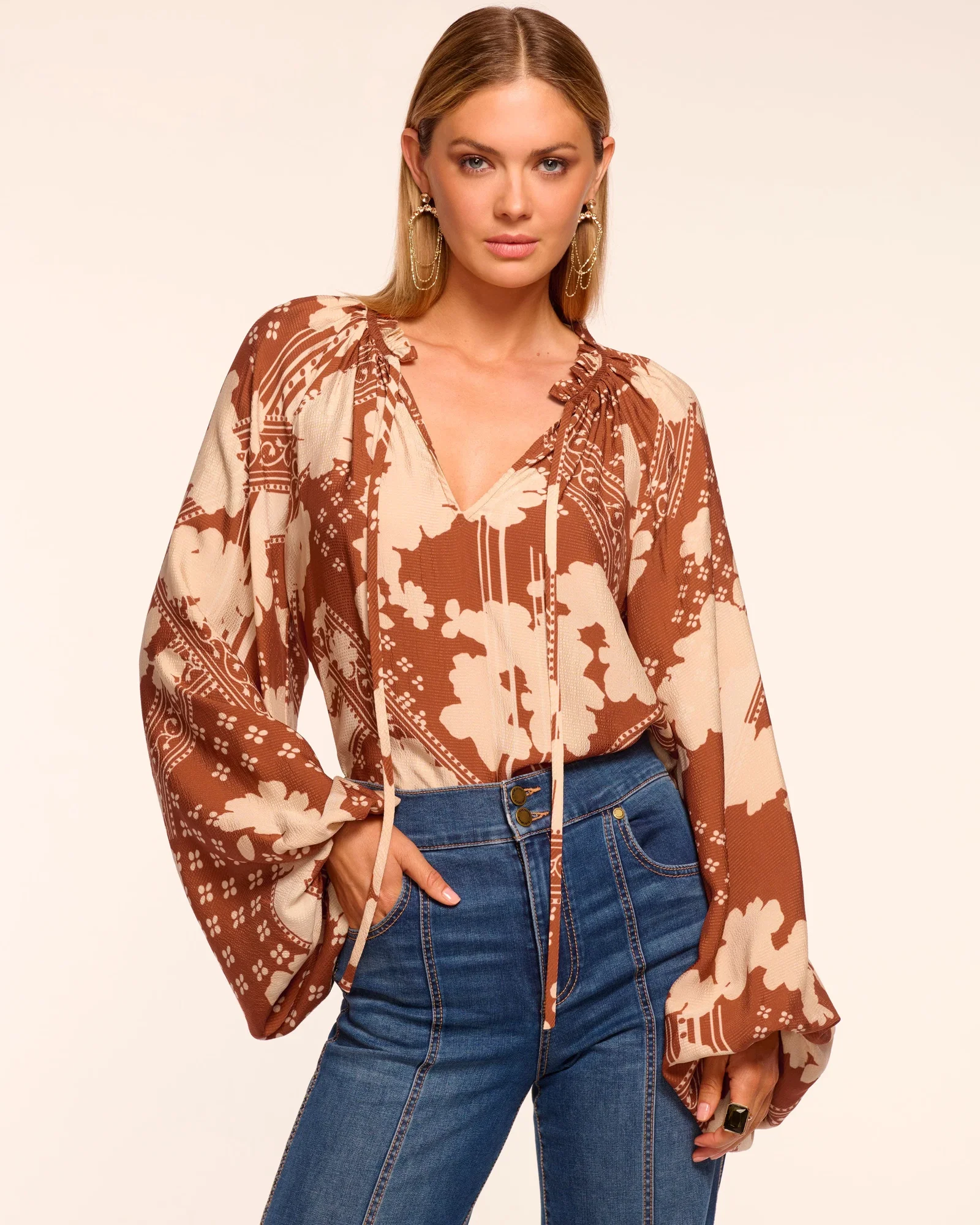 Image of Aaron V-Neck Long Sleeve Blouse