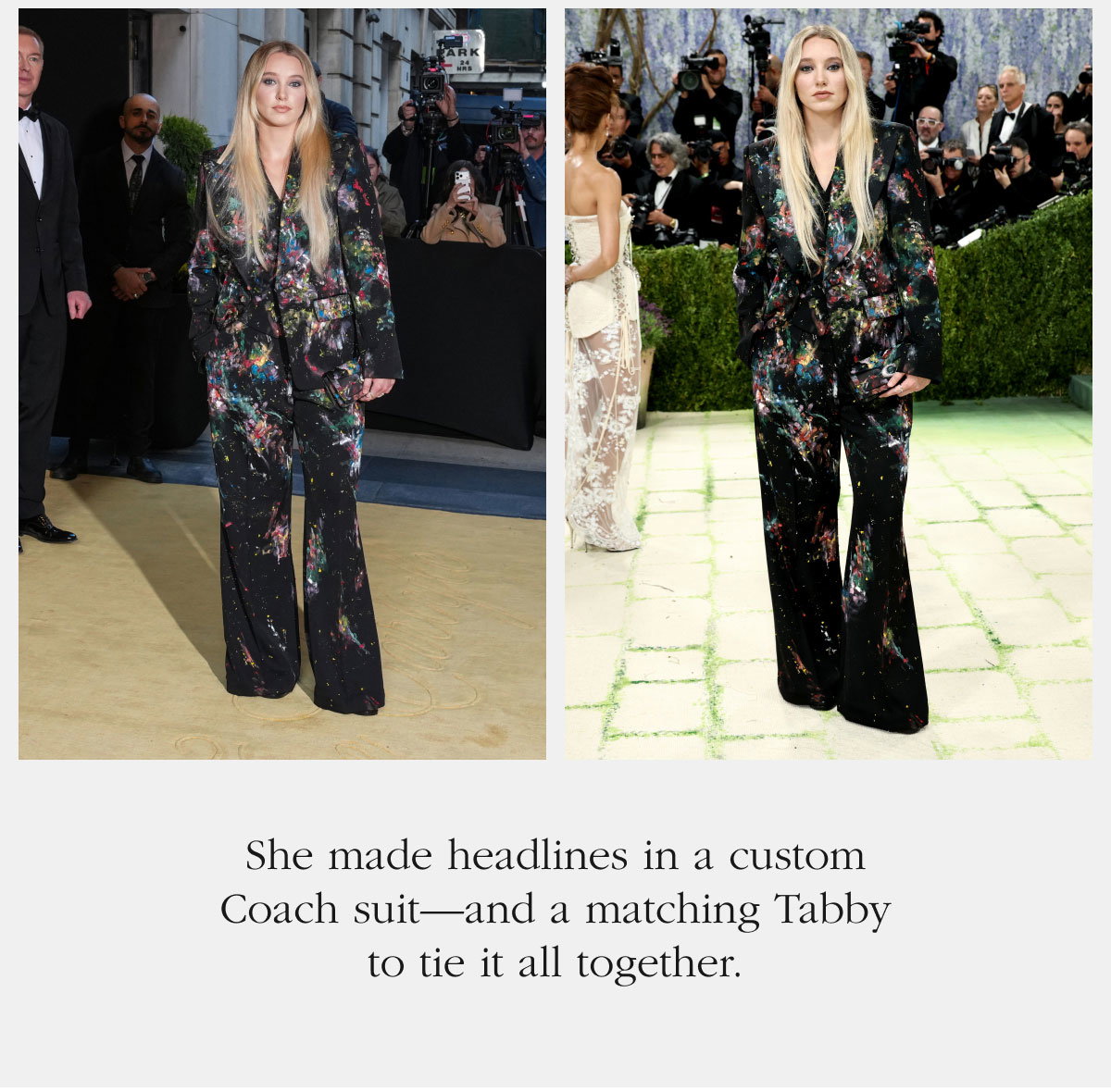 She made headlines in a custom Coach suit—and a matching Tabby to tie it all together.