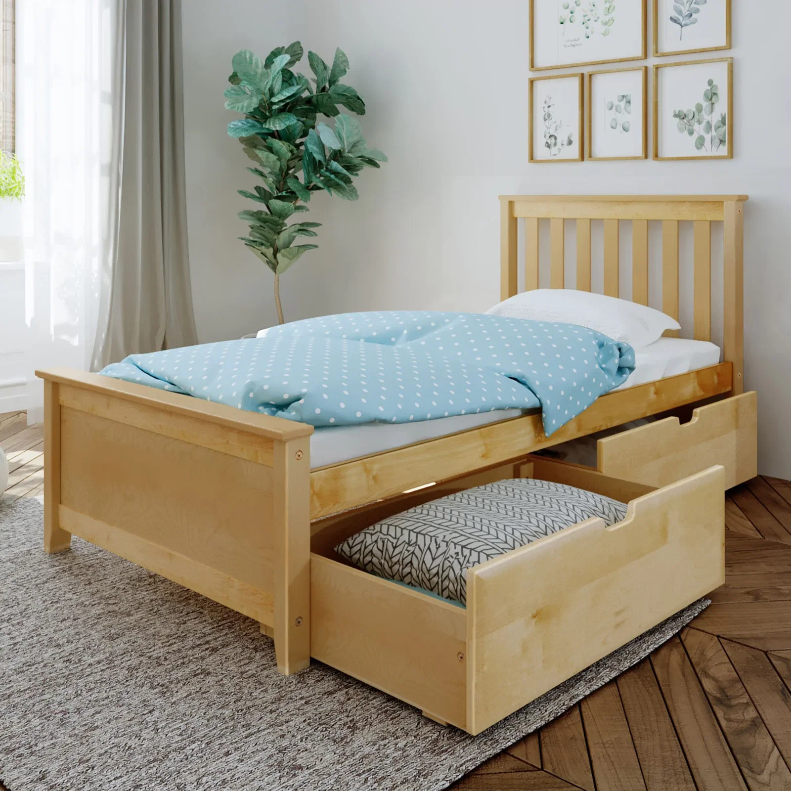 Image of Twin Slatted Bed With Storage Drawers