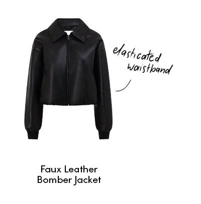 Faux Leather Bomber Jacket in Black