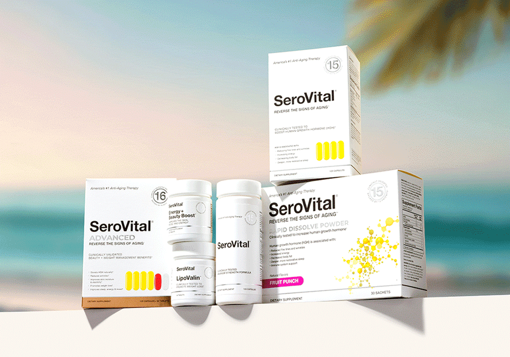 Rotating gif of SeroVital products. 