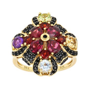 Multi Gemstone 18k Yellow Gold Over Sterling Silver Ring 3.35ctw