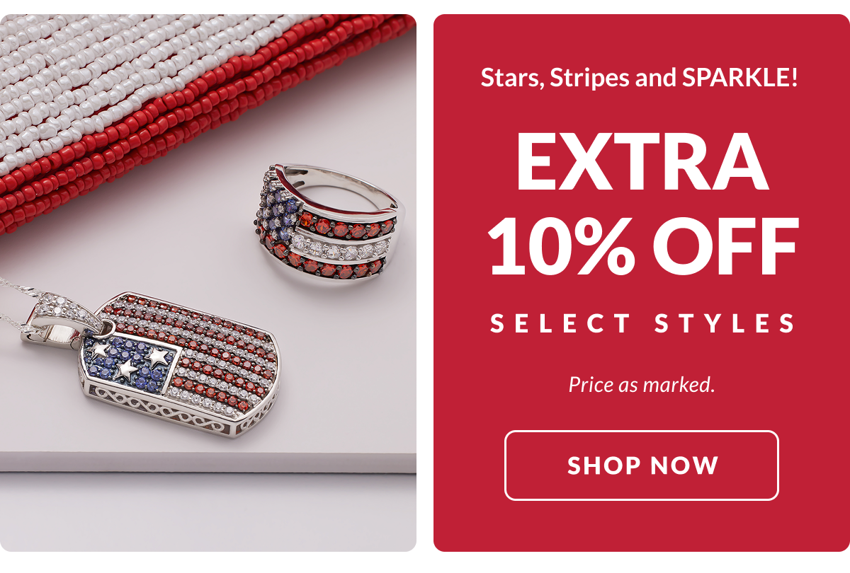 Stars, Stripes and SPARKLE! Extra 10% Off select styles. Price as marked. Shop Patriotic Jewelry