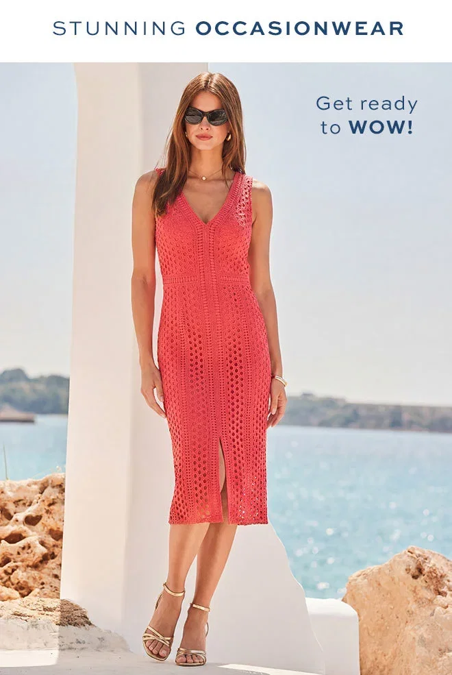 Coral Lace Pencil Dress
