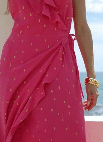 Sunshine Yellow & White Fleck Print Wrap Dress