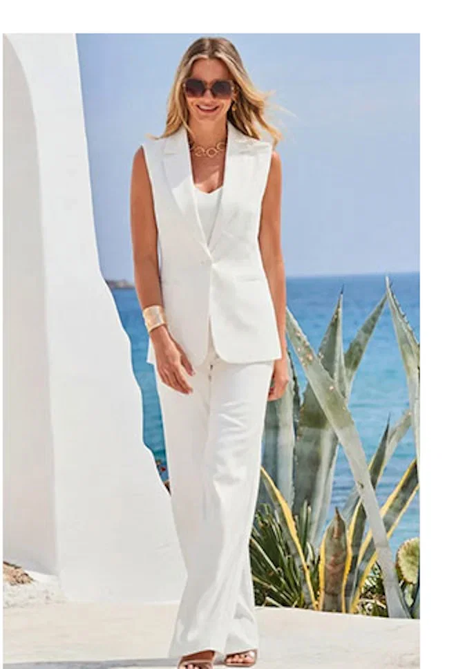 Ivory Longline Sleeveless Blazer
