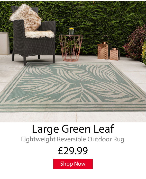 Lightweight Reversible Large Green Leaf Pattern Outdoor Rug