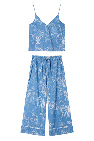 Cami Top and Wide Leg Trouser Set Temple Del Sol Blue