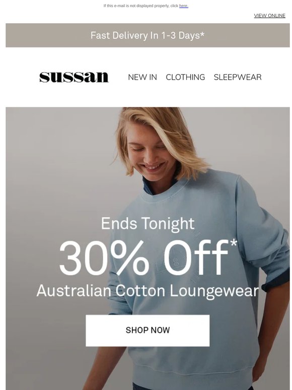 Ends Tonight: 30% Off Australian Cotton Loungewear