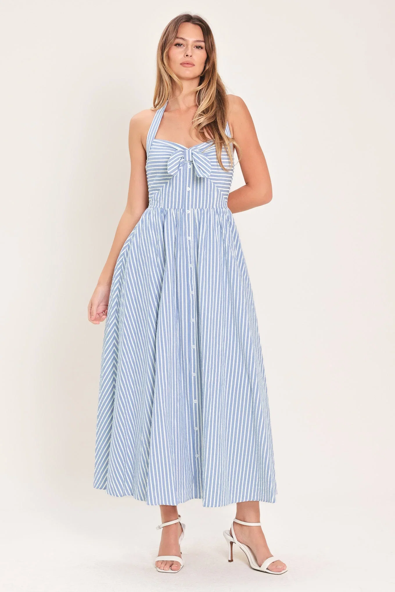 Image of FRESH DAY STRIPE WOVEN MIDI DRESS