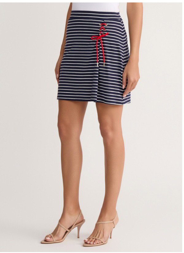 Striped Lace-Up Skort, Cotton