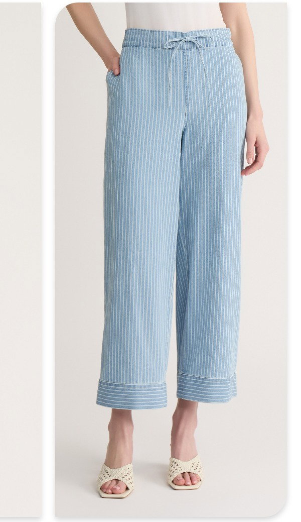Striped Cropped Straight Leg Pants, Chambray