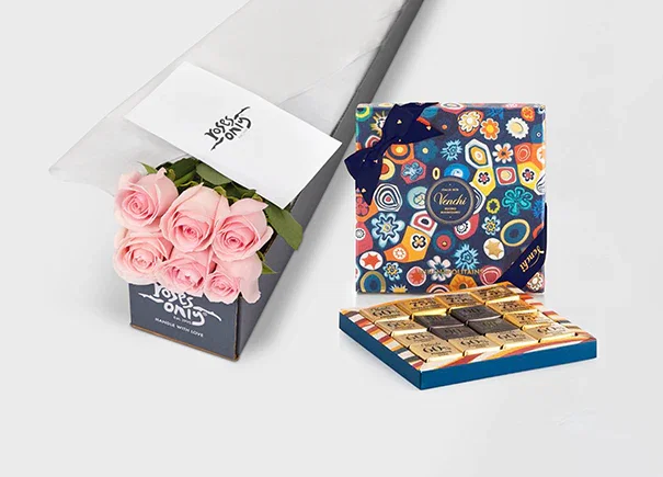 Image of Light Pink Roses with Venchi Murrine Mini Blend Giftbox (ROA322)