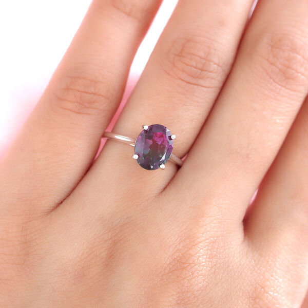Image of Wassermelonen Quarz Triplett Solitär-Ring  925 Silber  ca. 2 78 ct