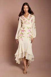 Sequin Embellished And Embroidered High Low Maxi Dress