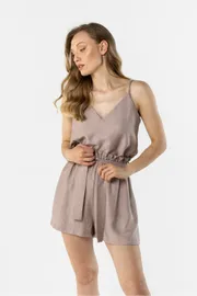 Satin Finish V Neck Loose Fit Strappy Top