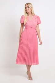 Petite Lace Pleat Detail Midi Dress
