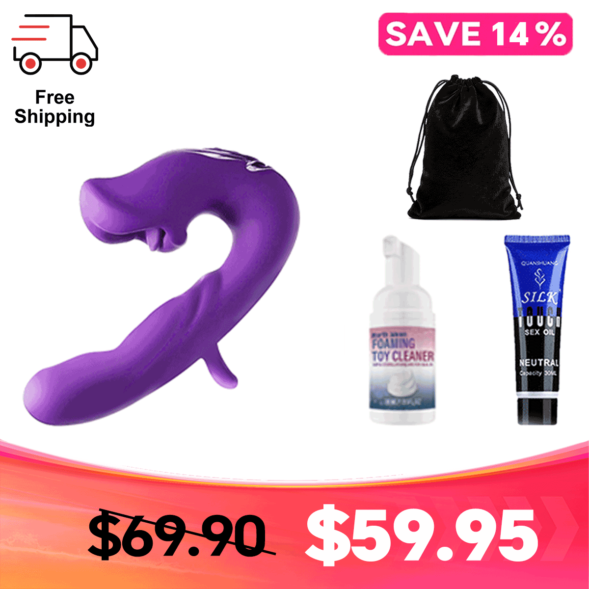 PulseWave 3-in-1 Rabbit Massager with Tongue-Style Motion - Purple Set for Self-Care