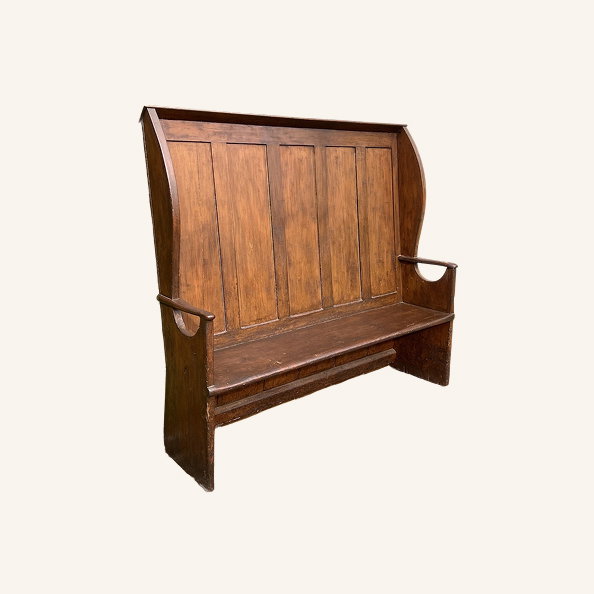 Panelled High Back Stained Pine Bench, 1800s