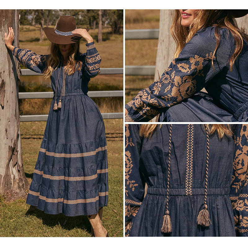 Shop Tabitha Embroidery Dress in Mid Wash