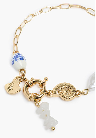 Gold Mixed Bead Charm Bracelet