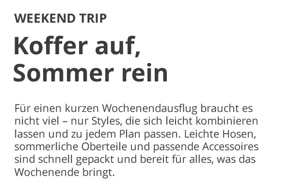 Weekend Trip - Koffer auf, Sommer rein