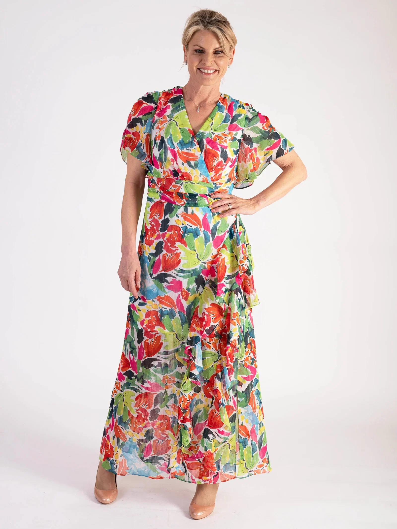 Image of Multi/White Tropical Layered Chiffon Dress