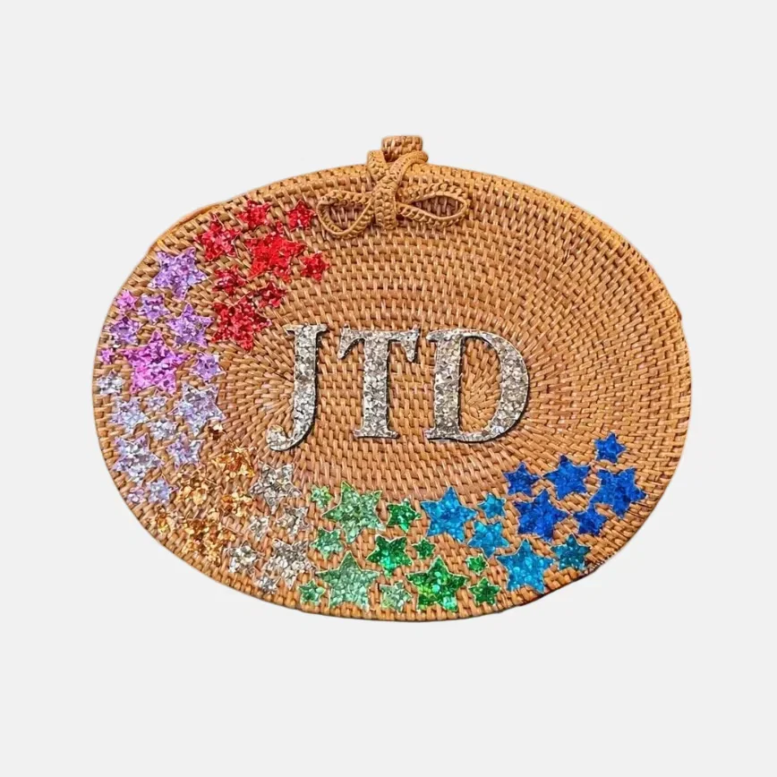 Image of Oval Rattan Bag - Rainbow Star