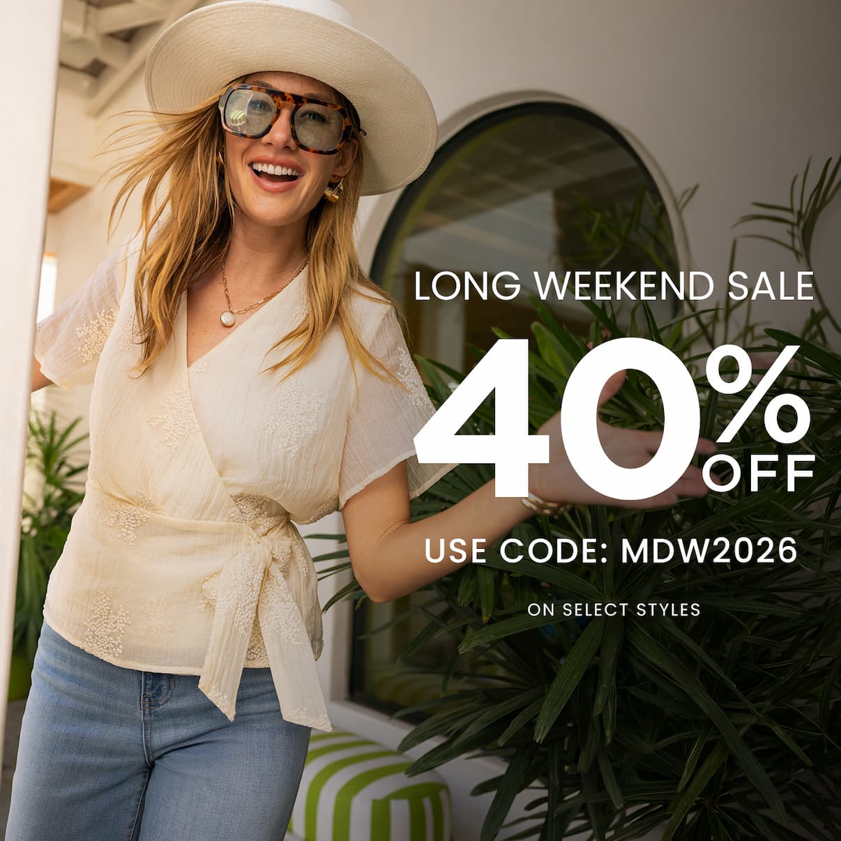 Long Weekend Sale. 40% off. Use Code: MDW2026. On Select Pieces