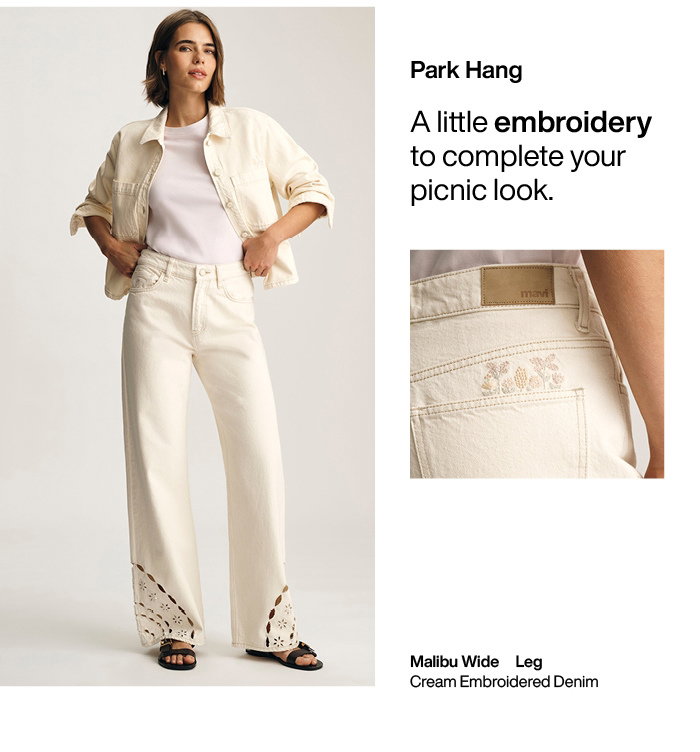 Park Hang: Malibu Cream Embroidered Denim