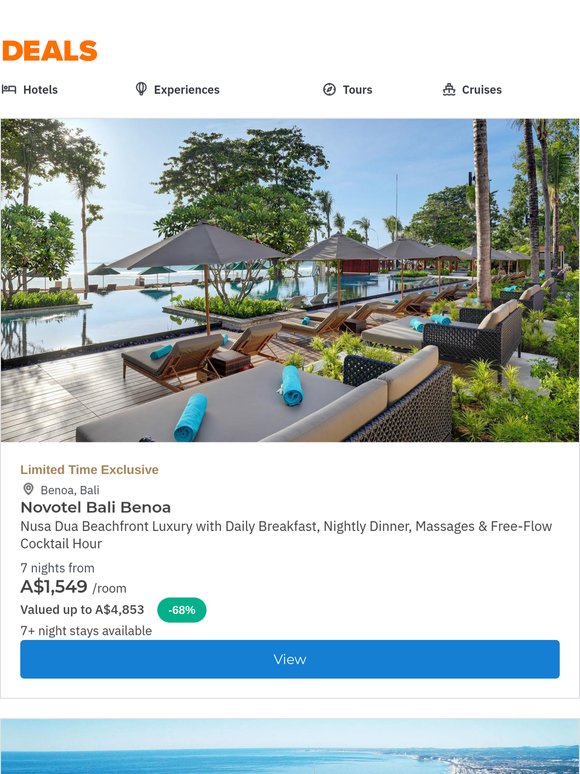 Bali Novotel Nusa Dua Beachfront Luxury w. Daily Breakfast, Nightly Dinner & Cocktails