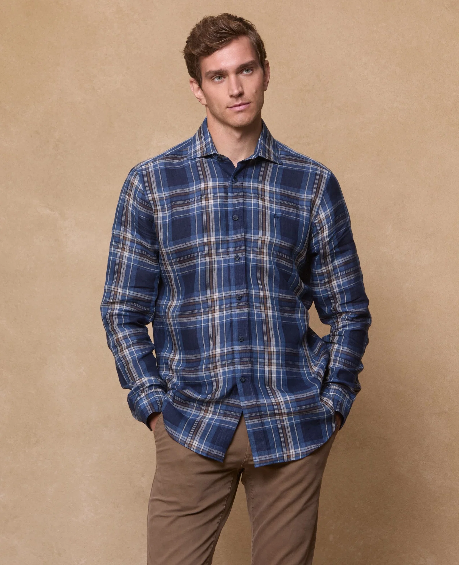 Image of Nephin Linen Shirt - Blue Plaid
