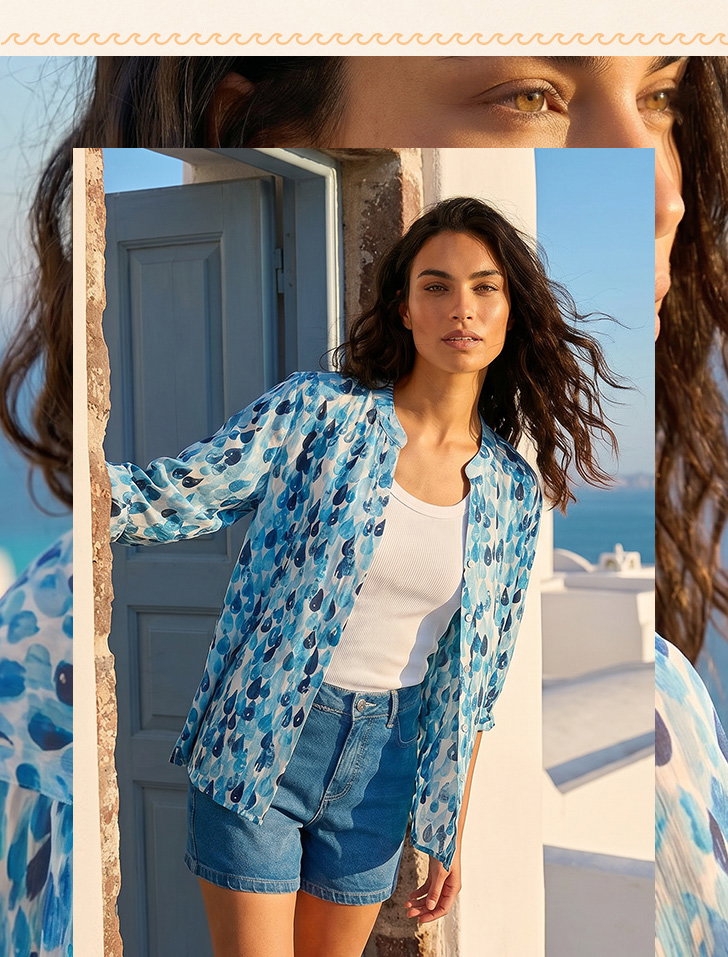 Blue Droplet Print Blouse