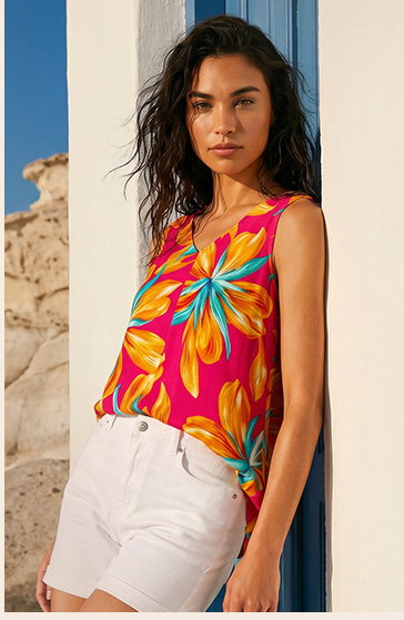 Cerise Floral Print Bar Back Detail Vest