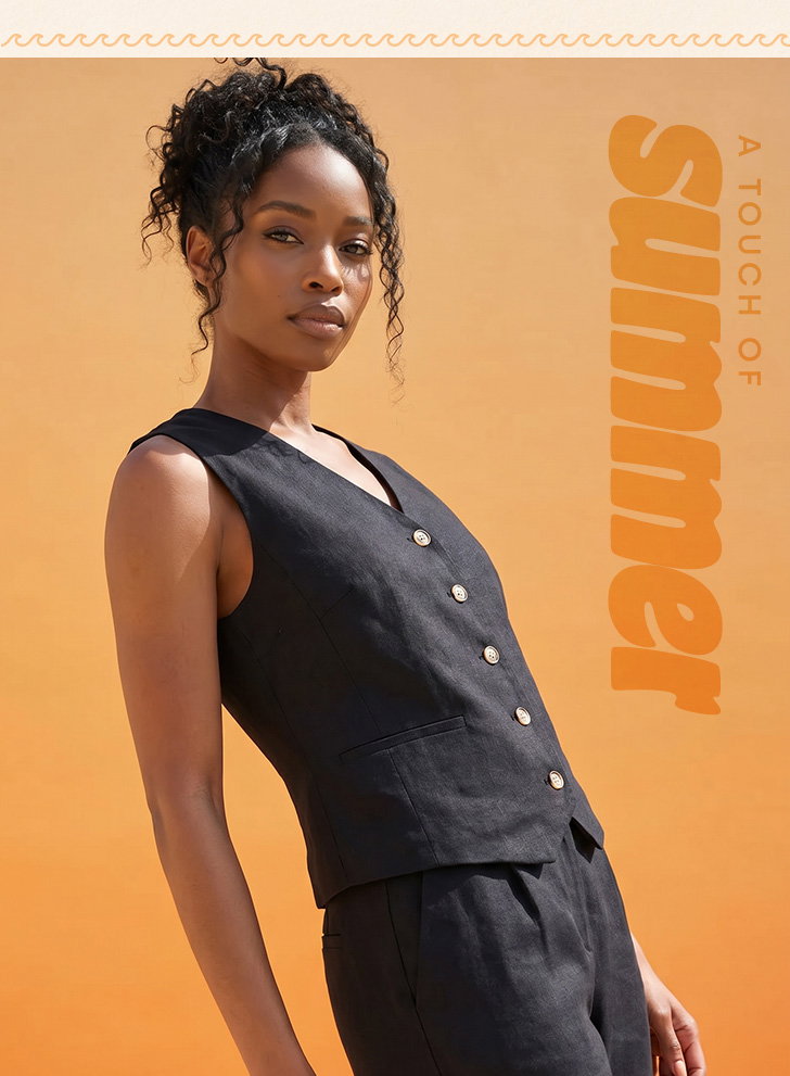 Black Linen Blend Button Through Waistcoat