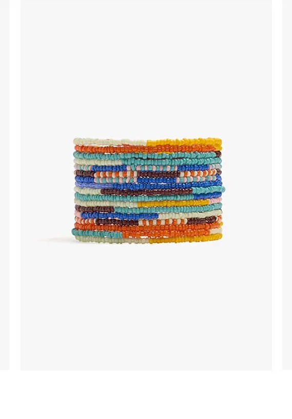 Set of multicolor elastic bead bracelets
