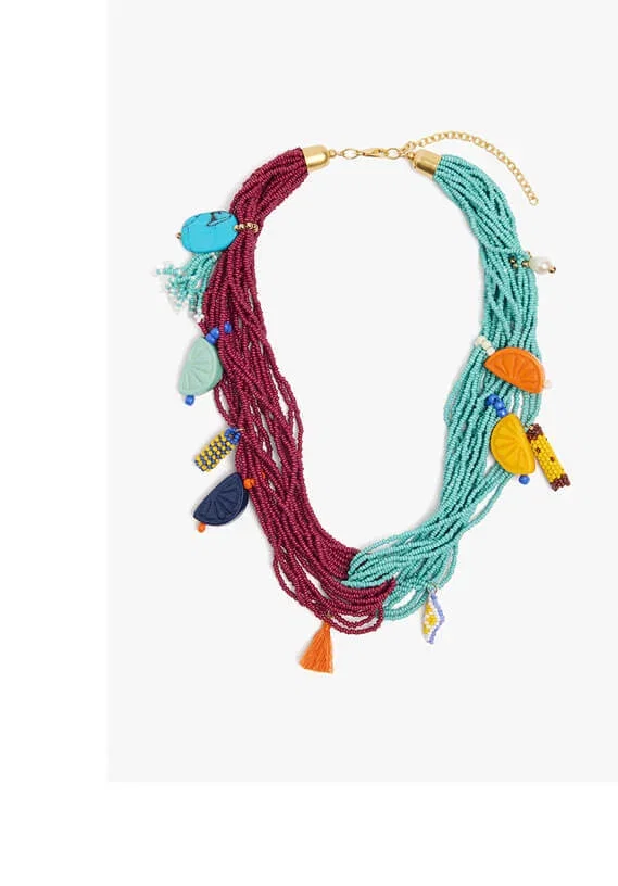 Multi-collar intertwined with glass beads