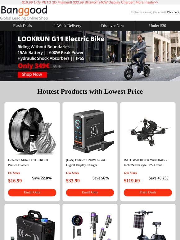 Hottest Products Flashdeals>> Only 349€ Get LOOKRUN G11 E-Bike! $17.99 Zeblaze Btalk Pro Smartwatch! Gab Now!