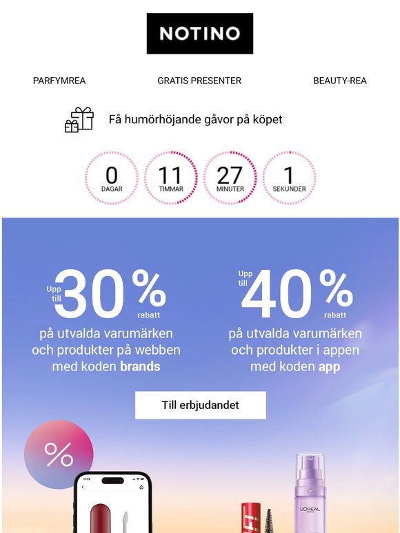 Upp till 40 % rabatt slutar idag!