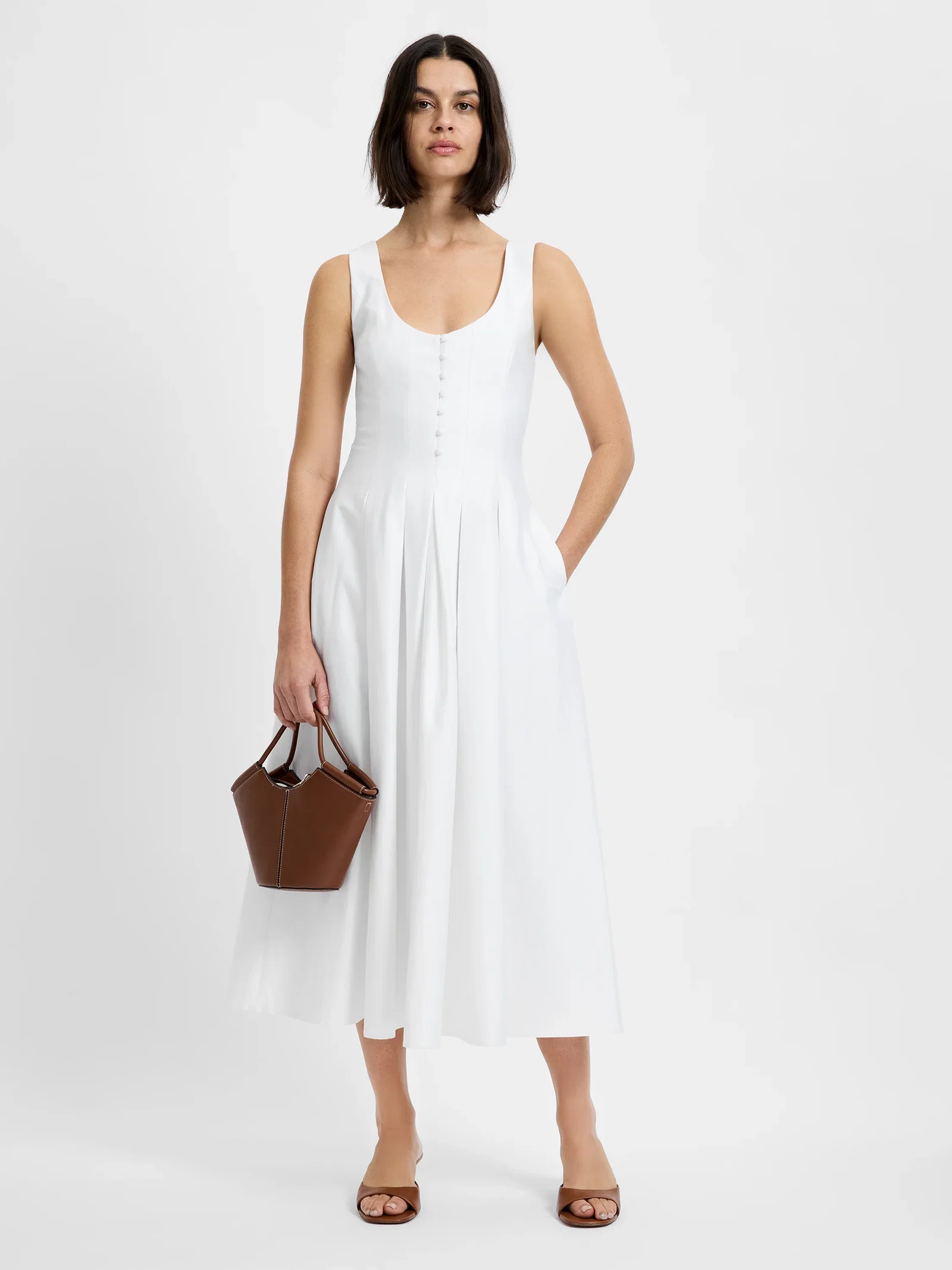Image of COTTON SATEEN MIDI DRESS